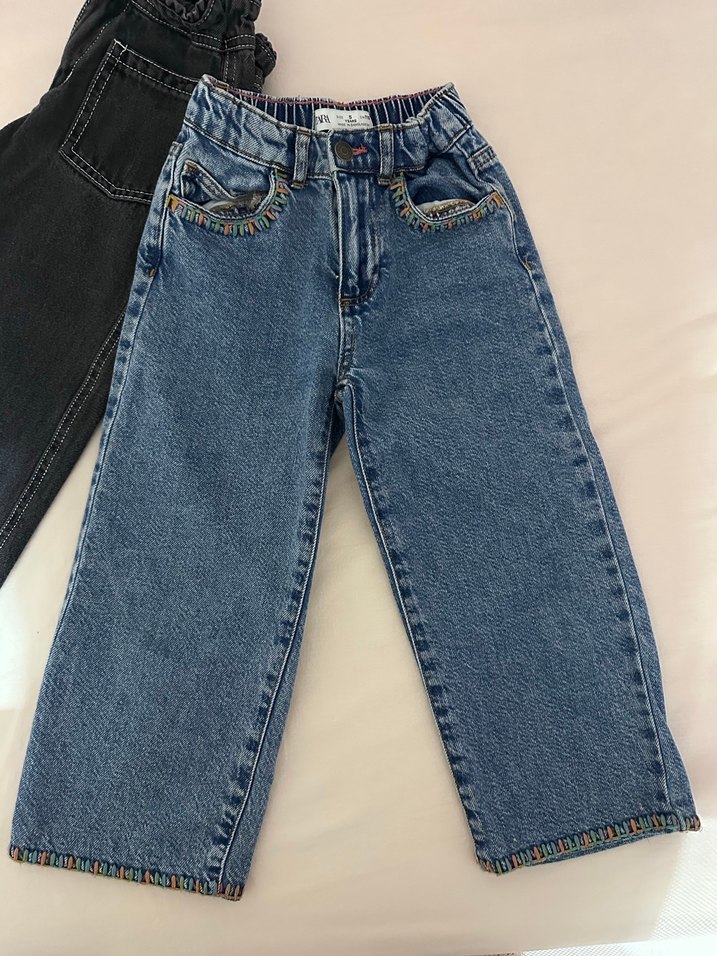 Kız Çocuk Geniş Kesim Kot Pantolon - Görsel 3