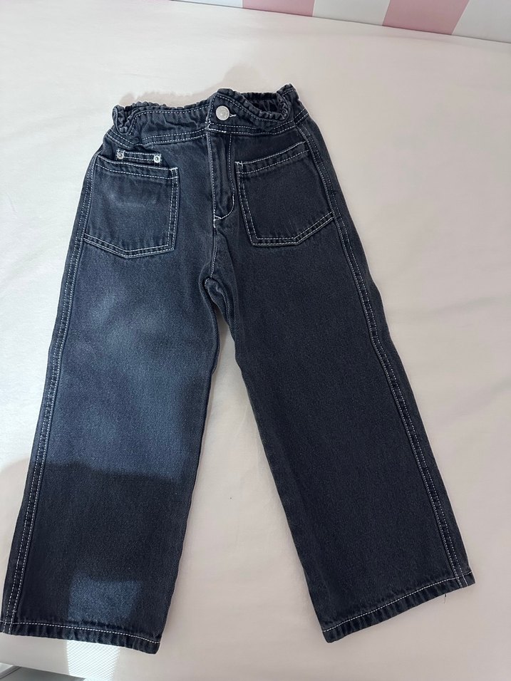 Kız Çocuk Geniş Kesim Kot Pantolon - Görsel 4