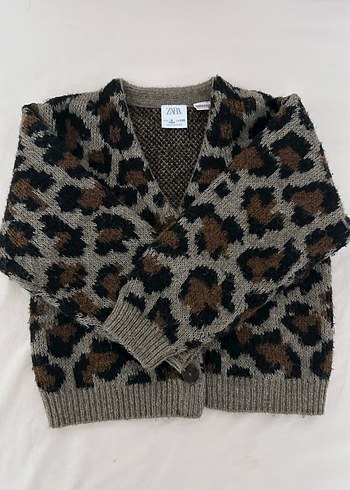 Zara Leopar Desenli V Yaka Triko Hırka - Görsel 2
