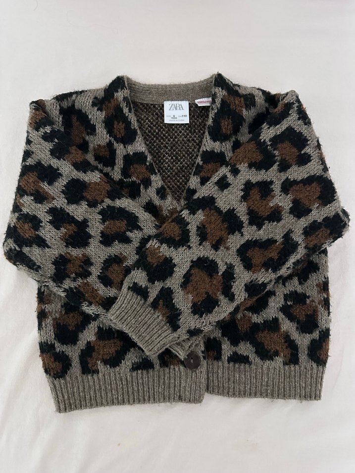 Zara Leopar Desenli V Yaka Triko Hırka - Görsel 2