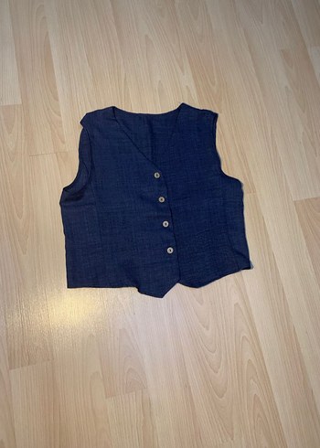 Kadın Lacivert Düğmeli Denim Yelek