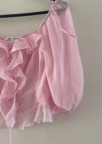 Koton Pembe Fırfırlı Koton Mini Bluz