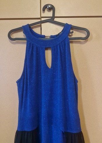 Siyah ve Mavi Uzun Abiye Elbise - Görsel 5