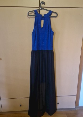 Siyah ve Mavi Uzun Abiye Elbise - Görsel 2