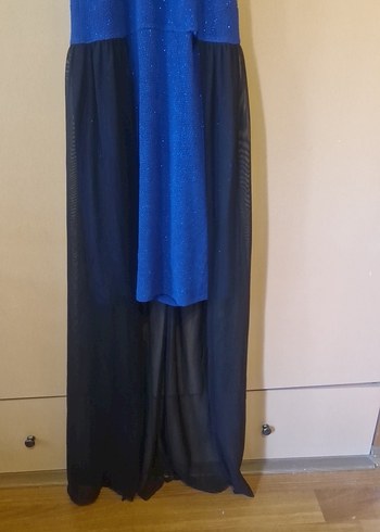 Siyah ve Mavi Uzun Abiye Elbise - Görsel 6