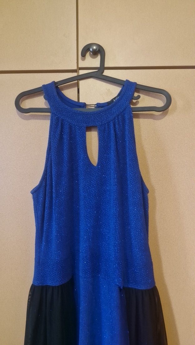 Siyah ve Mavi Uzun Abiye Elbise - Görsel 5