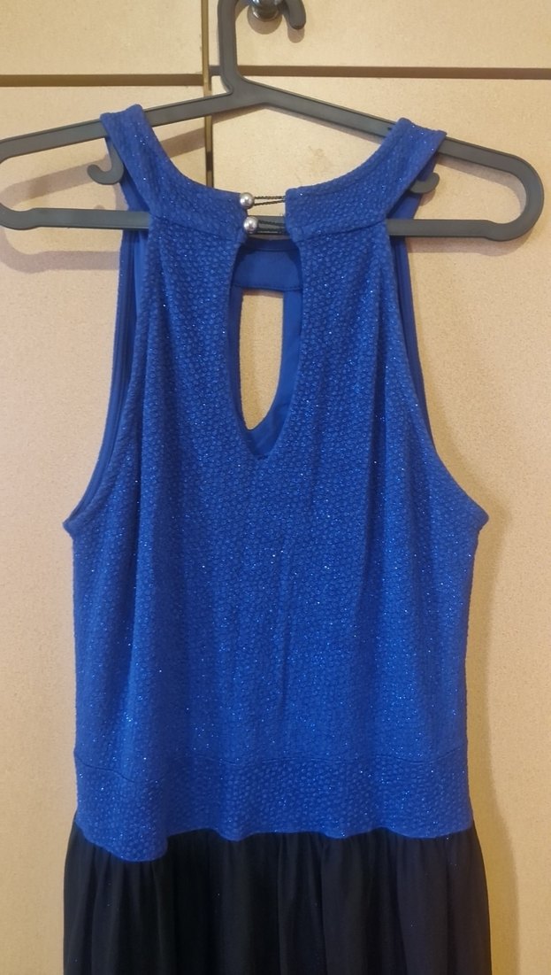 Siyah ve Mavi Uzun Abiye Elbise - Görsel 3