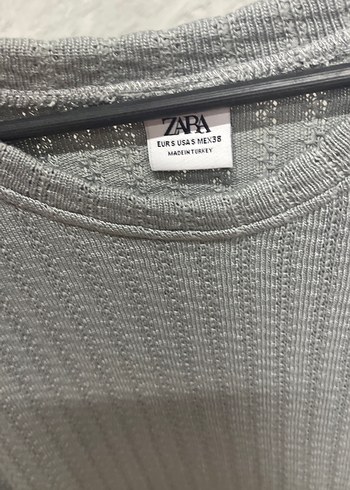 Zara Gri Örgü Dokulu Keten Erkek Tişört