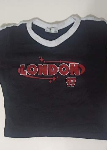 siyah london baskılı crop - Görsel 2