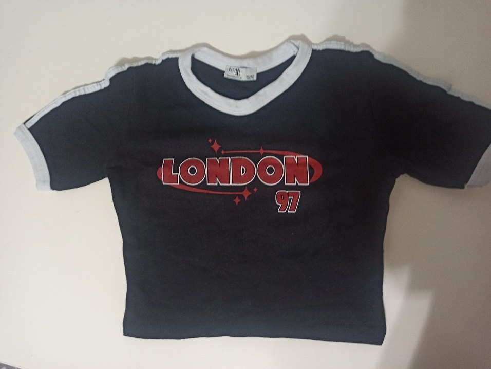 siyah london baskılı crop - Görsel 2