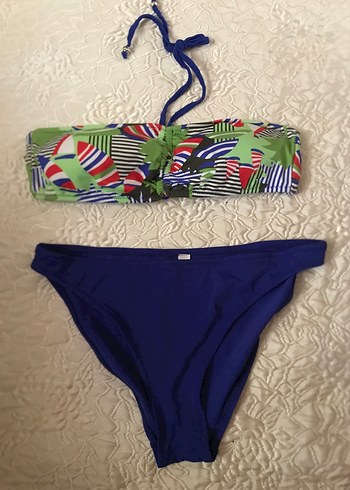 m Beden Renkli Bohem Desenli Fermuarlı Bikini