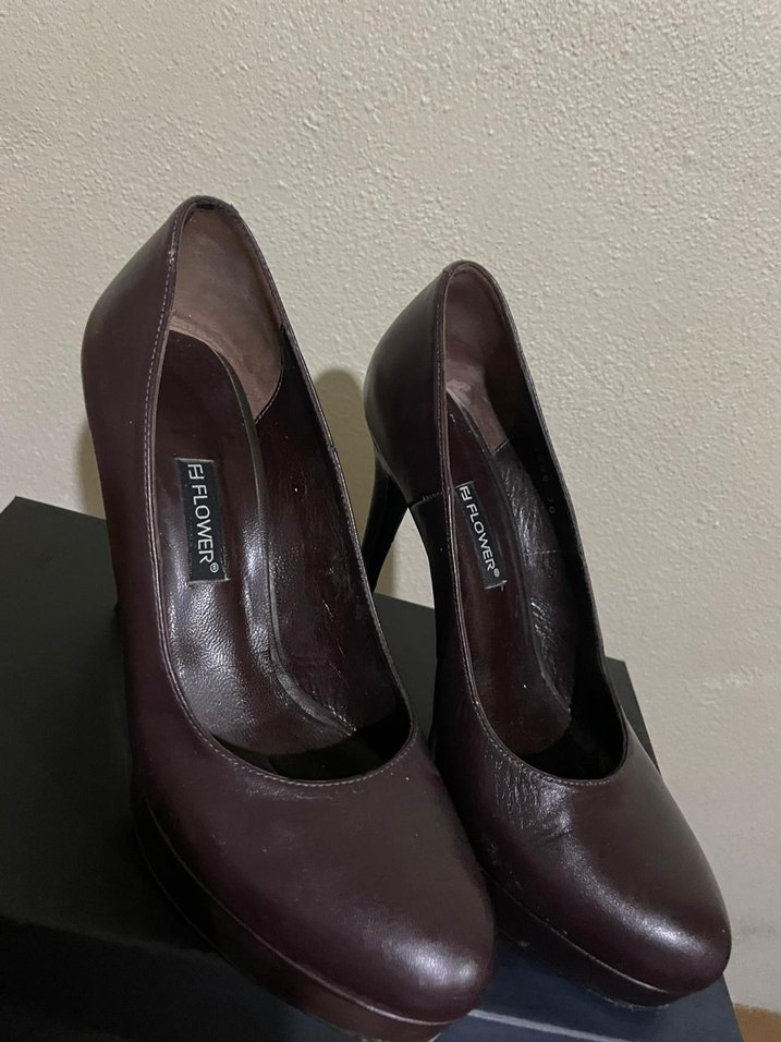 Kadın Bordo Deri Platform Topuklu - Görsel 3