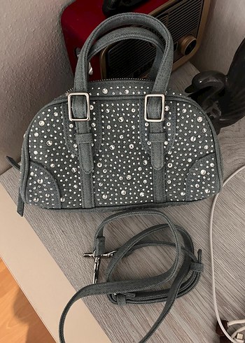 Beden Zaran Mavi denim taşlı Kadın Çanta