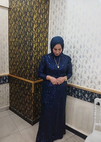 Abiye Kadın Lacivert Uzun Payetli Abiye Elbise