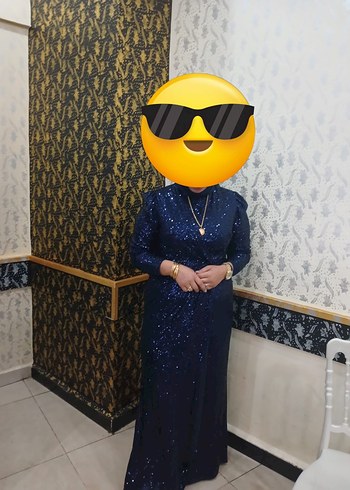 Kadın Lacivert Uzun Payetli Abiye Elbise