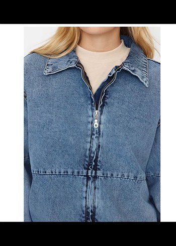 Kadın Mavi Denim Midi Ceket