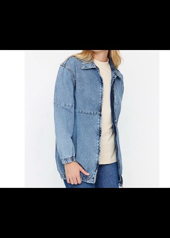Kadın Mavi Denim Midi Ceket