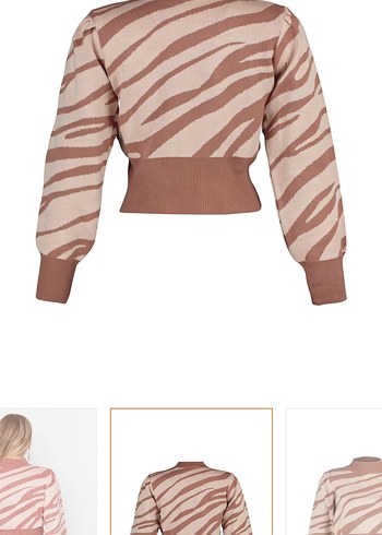 Bej Zebra Desenli Kadın Triko Kazak