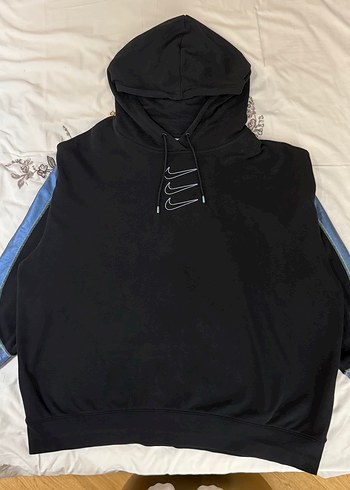 Nike Kapüşonlu, mavi yaldız detaylı Siyah Sweatshirt