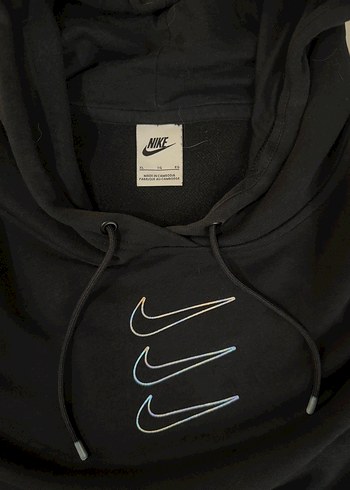 Nike Nike Kapüşonlu, mavi yaldız detaylı Siyah Sweatshirt