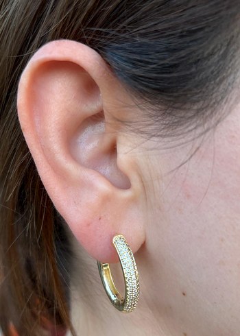 Altın Renkli Payetli Midi Halka Küpe - Görsel 2