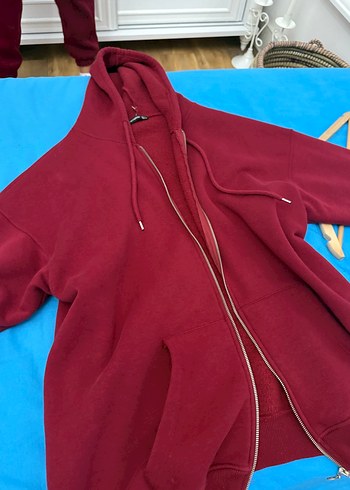 Kadın Kırmızı Fermuarlı Sweatshirt takim