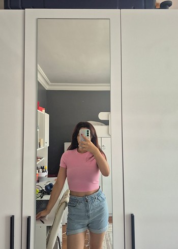 Stradivarius Kadın Pembe Kısa Kollu Crop