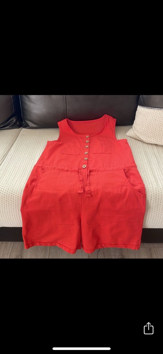 Turuncu Keten Düğmeli Hamile Tulum - Görsel 2