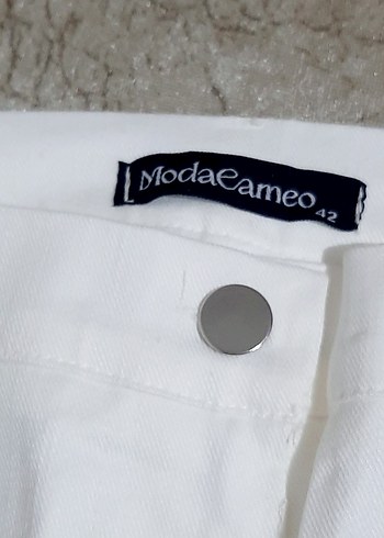 Beyaz Piliseli Kadın Kumaş Pantolon - Görsel 2