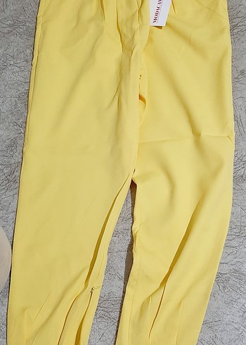 Sarı Kadın Midi Kumaş Pantolon - Görsel 2
