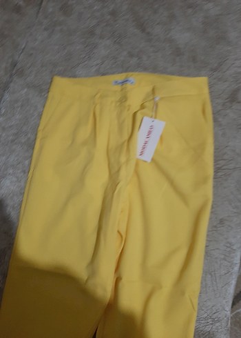 Sarı Kadın Midi Kumaş Pantolon - Görsel 5