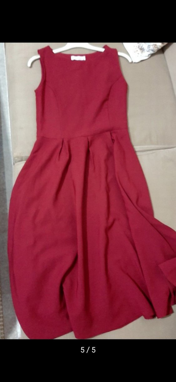 Bordo Midi Kolsuz Modern Klasik Elbise - Görsel 3