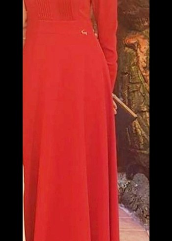 Düğmeli Kırmızı Uzun Kollu Kadın Elbise - Görsel 4