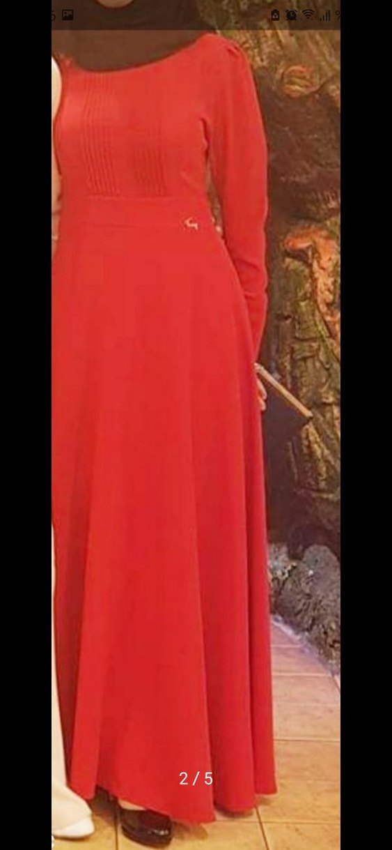 Düğmeli Kırmızı Uzun Kollu Kadın Elbise - Görsel 4