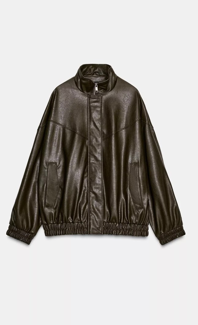 ZARA Haki Deri Bomber ceket - Görsel 2