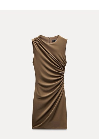 Zara Kahverengi Drapeli Midi Elbise - Görsel 2