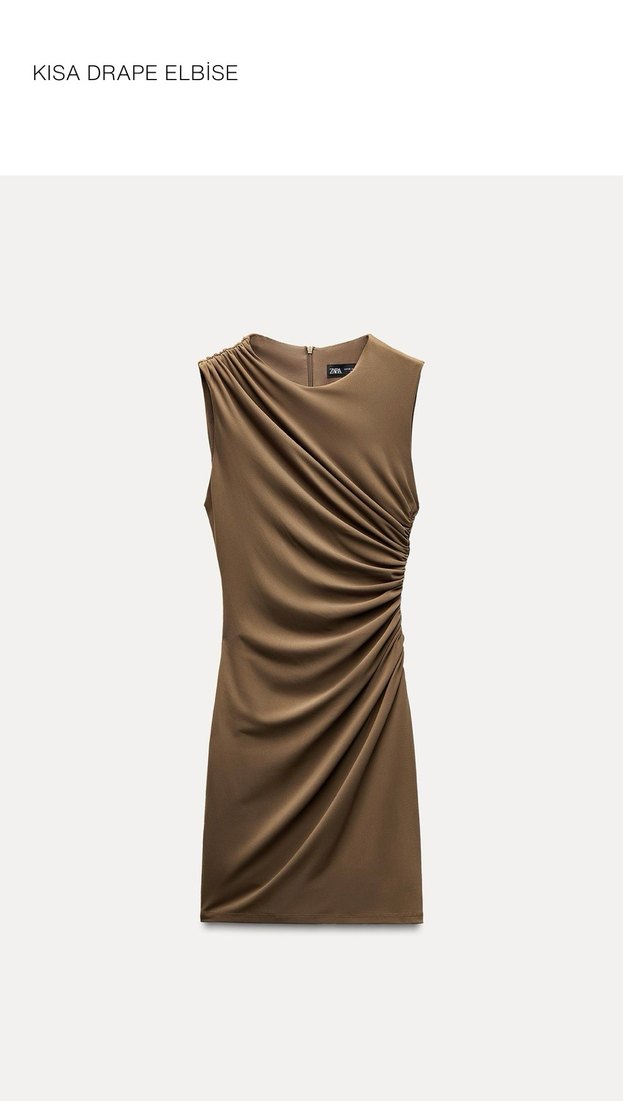 Zara Kahverengi Drapeli Midi Elbise - Görsel 2