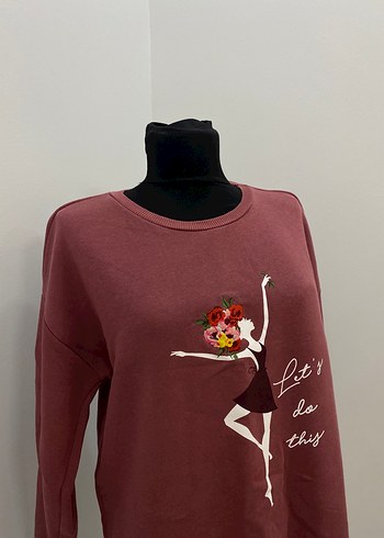 38 Beden Bordo Baskılı Kadın Sweatshirt