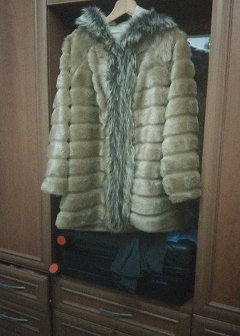 made in italy suni Kürk Detaylı Bej Midi Kadın Kaban