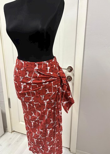 Kırmızı Drapeli Uzun etek - Görsel 4