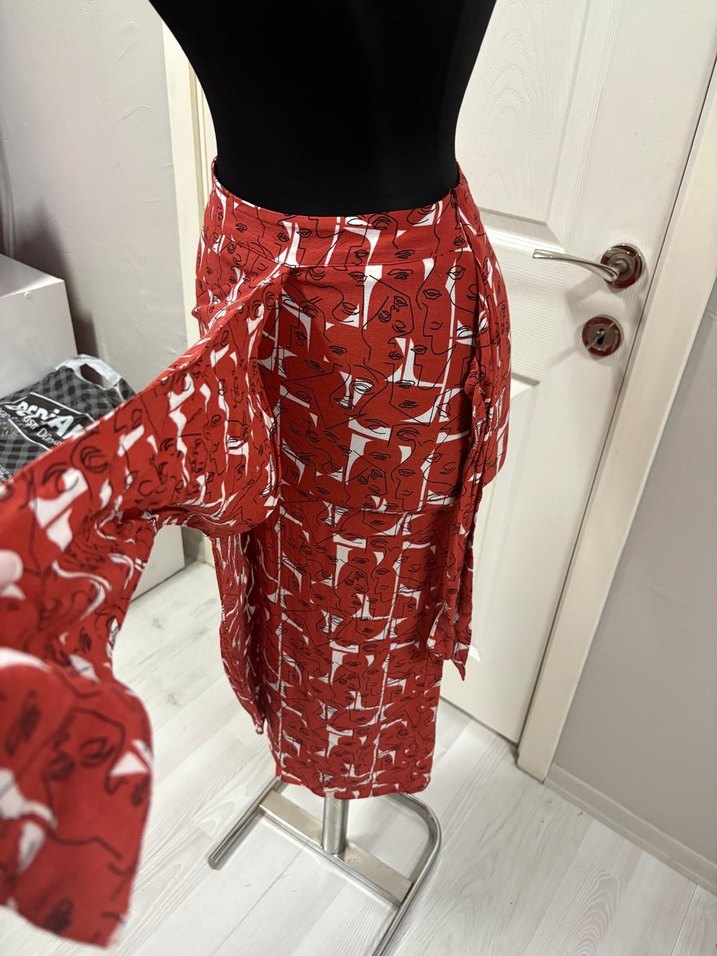 Kırmızı Drapeli Uzun etek - Görsel 3