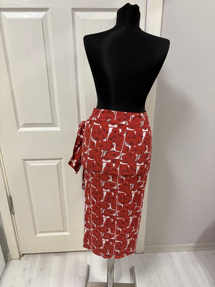 Kırmızı Drapeli Uzun etek - Görsel 5