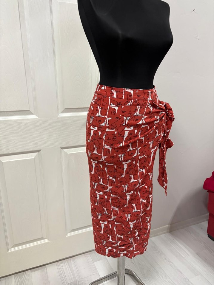 Kırmızı Drapeli Uzun etek - Görsel 2