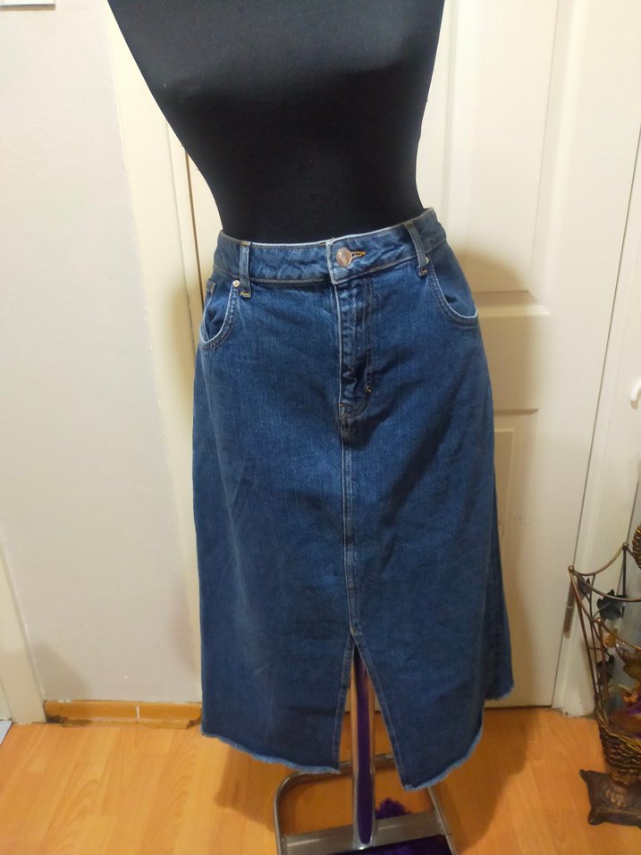 sıfır Lacivert Midi Jean etek XXL - Görsel 2