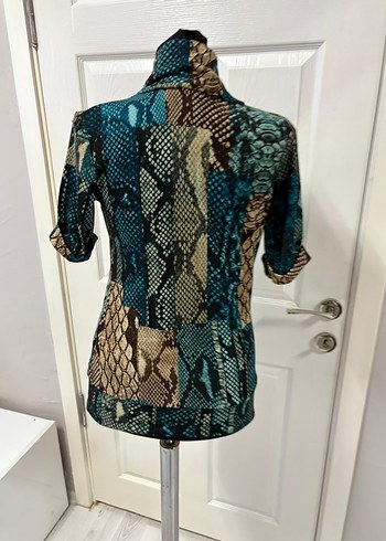 Yılan Desenli Turkuaz  Bluz xs - Görsel 7