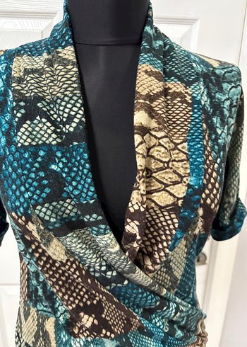 Yılan Desenli Turkuaz  Bluz xs - Görsel 4