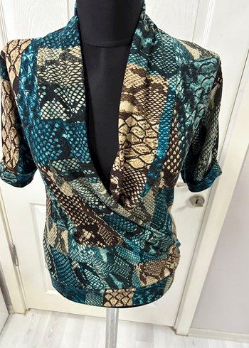 Yılan Desenli Turkuaz  Bluz xs - Görsel 5