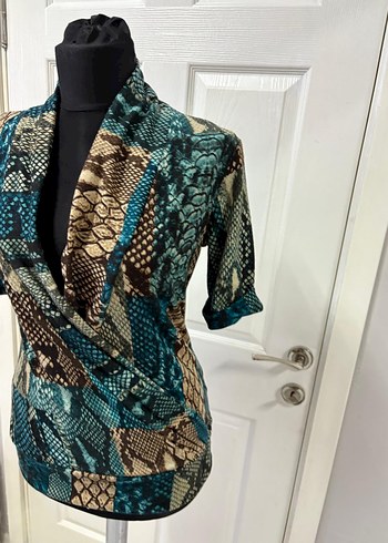 Yılan Desenli Turkuaz  Bluz xs - Görsel 3