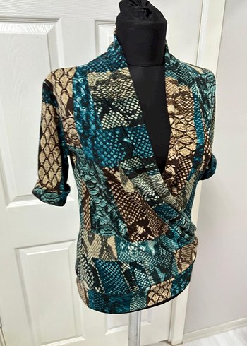 Yılan Desenli Turkuaz  Bluz xs - Görsel 2