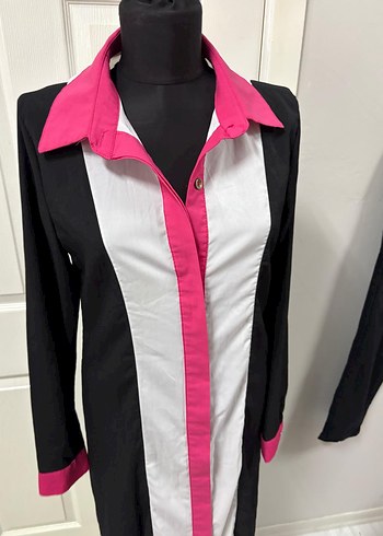 Pembe Detaylı Uzun Kadın Ofis Elbisesi 40 bd - Görsel 4